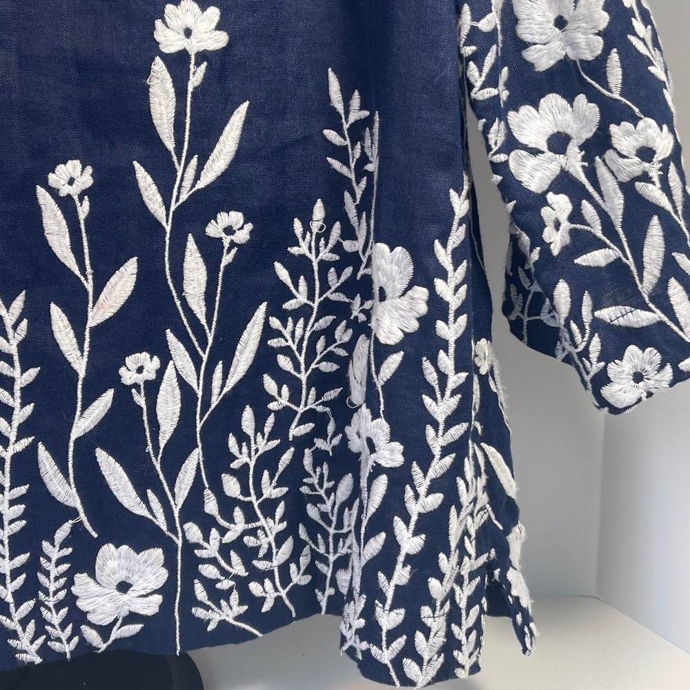 Charter club 100% linen embroidered 3/4 sleeve blouse - Picture 10 of 10